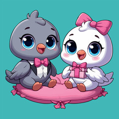 Cute Couple Dove Vector Love Together for Valentine's Day