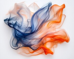 Fototapeta premium Abstract Swirling Smoke Blue Orange Hues Dynamic Flowing Fabric Texture Design