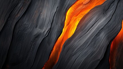 Fototapeta premium Glowing Ember Crack in Dark Wood Grain Texture Abstract Background