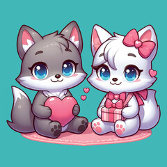 Cute Couple Fox Vector Love Together for Valentine's Day