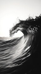 Obraz premium Stunning monochrome image of a powerful ocean wave, showcasing the dynamic energy and elegance of the sea.