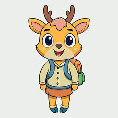 Fototapeta premium Cute Deer Student Go To School Cartoon Vector Icon Illustration