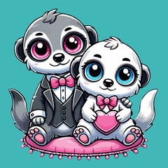 Cute Couple Meerkat Vector Love Together for Valentine's Day