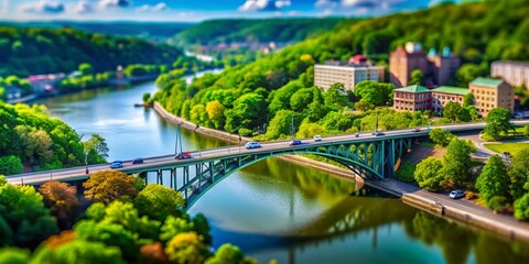 Fototapeta premium Tilt-Shift Miniature Spuyten Duyvil Creek Flyover - Scenic Aerial View