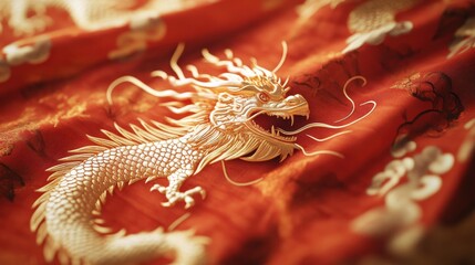 Red Chinese Robe with Golden Dragon Motifs