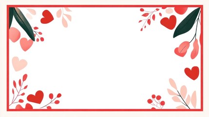 Red Hearts Floral Frame Valentines Day Design
