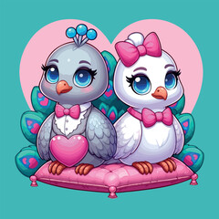 Obraz premium Cute Couple Peacock Vector Love Together for Valentine's Day