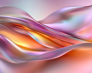 Naklejka premium Abstract Iridescent Waves Peach Pink and Orange Fluid Design