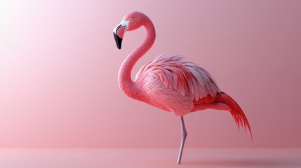 Fototapeta premium Pink Flamingo Elegance: A Minimalist Bird Portrait