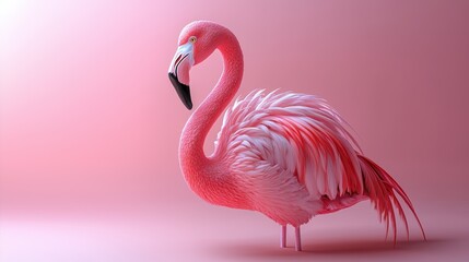 Fototapeta premium Pink Flamingo Elegance: A Stunning 3D Render of a Flamingo in a Pink Studio