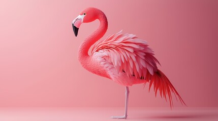 Fototapeta premium Pink Flamingo on Pink Background: A Minimalist Bird Photography
