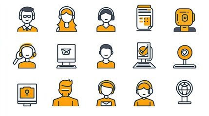 Technical support thin line icons set, editable stroke collection