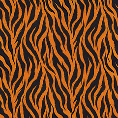 Fototapeta premium seamless real tiger stripe pattern in deep orange and black, showcasing vibrant and dynamic design. Perfect for textiles, wallpapers, and creative projects
