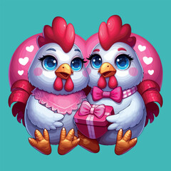 Fototapeta premium Cute Couple Rooster Vector Love Together for Valentine's Day