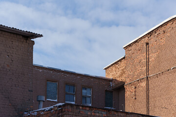 The walls of an old, retro factory building