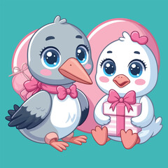 Cute Couple Stork Vector Love Together for Valentine's Day