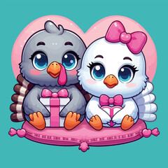 Obraz premium Couple Cute Turkey Vector Love Together for Valentine's Day
