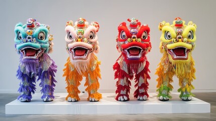 Vibrant Lion Dance Costumes Displayed in Unique Textures