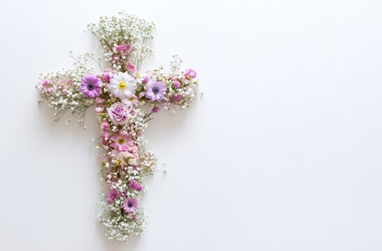 Cross made of flowers and baby's breath