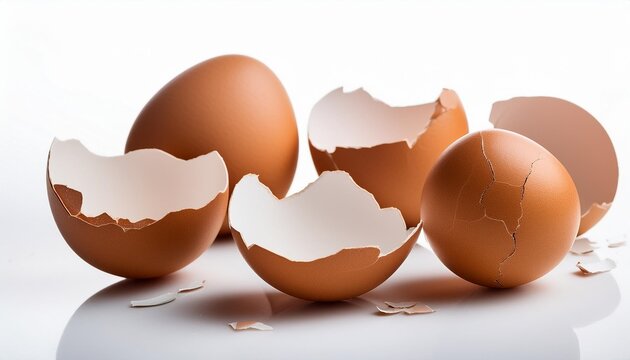 cracked egg shells remoted on white history