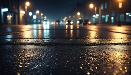 Night City Street Wet Pavement Reflections