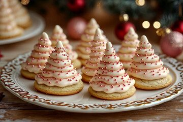 festively decorated christmas tree cookies with colorful icing capturing the joy of the holiday season rich textures and glistening details evoke childhood nostalgia