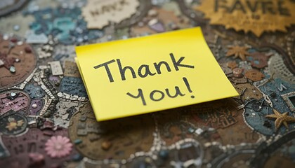 Thank you written on a sticky note