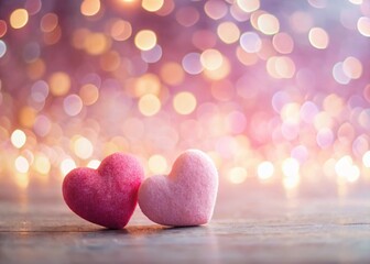 Obraz premium Valentine's Day Bokeh Background with Two Cute Hearts - Romantic Love Theme Stock Photo
