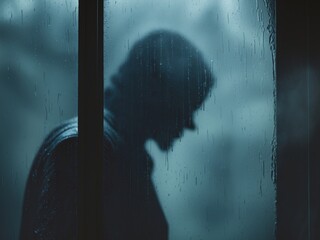 Shadowy figure behind glass - horror background