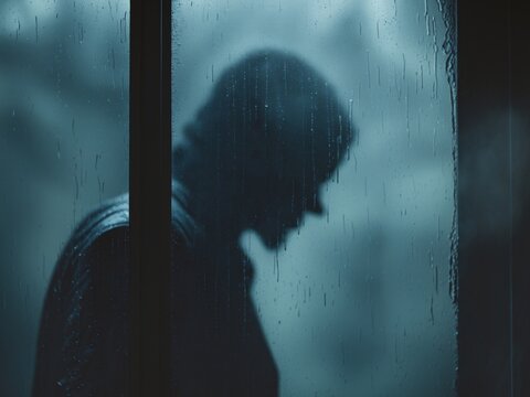 Shadowy figure behind glass - horror background