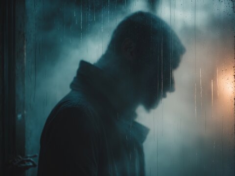 Shadowy figure behind glass - horror background