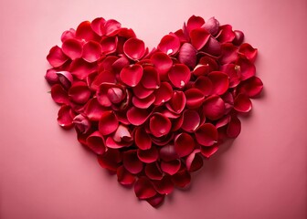 Fototapeta premium Valentine's Day Rose Petal Heart, Pink Background - Romantic Top View