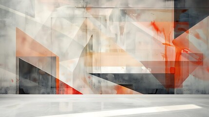 A minimalist abstract painting with geometric shapes, with a mockup at the center of the wall. full ultra hd, high resolution