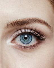 Obraz premium Close up of a stunning blue eye with shimmering makeup and sparkling lashes