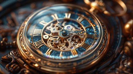 Obraz premium Intricate vintage pocket watch with ornate gears and Roman numerals.