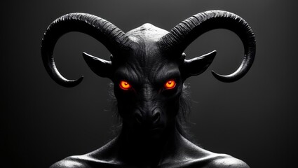 Spooky horned creature with glowing red eyes.