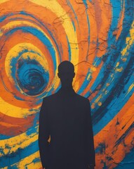 Obraz premium Colorful abstract wall art with silhouette figure and vibrant background