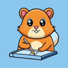 Cute Hamster Writing Vector Cartoon Illustration