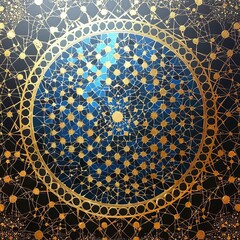 Fototapeta premium Intricate Geometric Vector Design with Cobalt, Gold, and White 