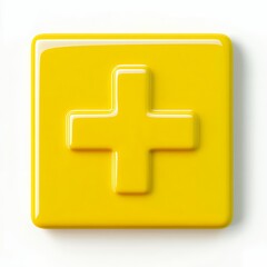 Obraz premium Yellow Glossy Plus Sign: A Minimalist 3D Render