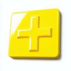 Obraz premium Glossy Yellow Plus Sign: A Bold, Minimalist 3D Icon