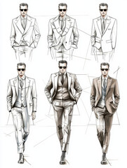 Stylish Male Fashion Sketches in Different Poses