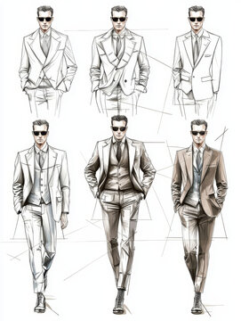Stylish Male Fashion Sketches in Different Poses