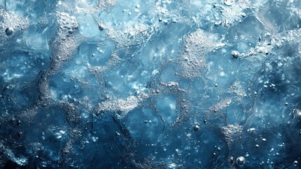 Obraz premium Abstract Blue Ice Texture with Air Bubbles: Frozen Water Close-Up