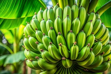 Vibrant Green Banana Bunch Hanging on Banana Tree - Close-Up Stock Photo