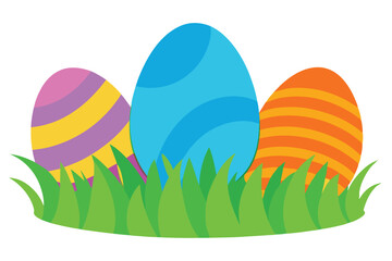 Colorful Easter Eggs in Green Grass - Vector Illustration for Print & Digital Use.eps