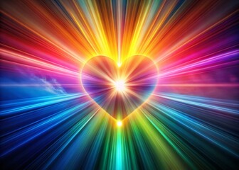 Obraz premium Vibrant Heart Light Rays: Joyful Rainbow Love & Positivity Stock Photo