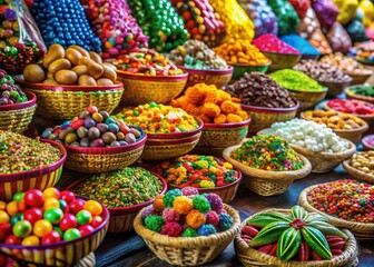 Fototapeta premium Vibrant Mexican Candy Market: Colorful Sweets & Treats, Rule of Thirds Composition