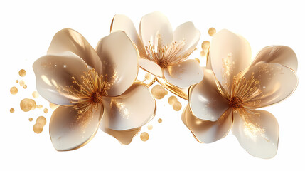3d gold flowers png on transparent background. Blossom. Illustration