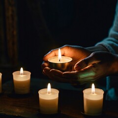 People lighting candles